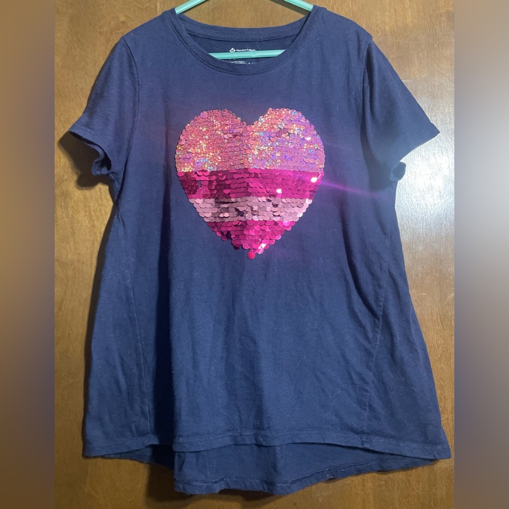 Navy Blue Kids Shirt with Pink Sequin Heart